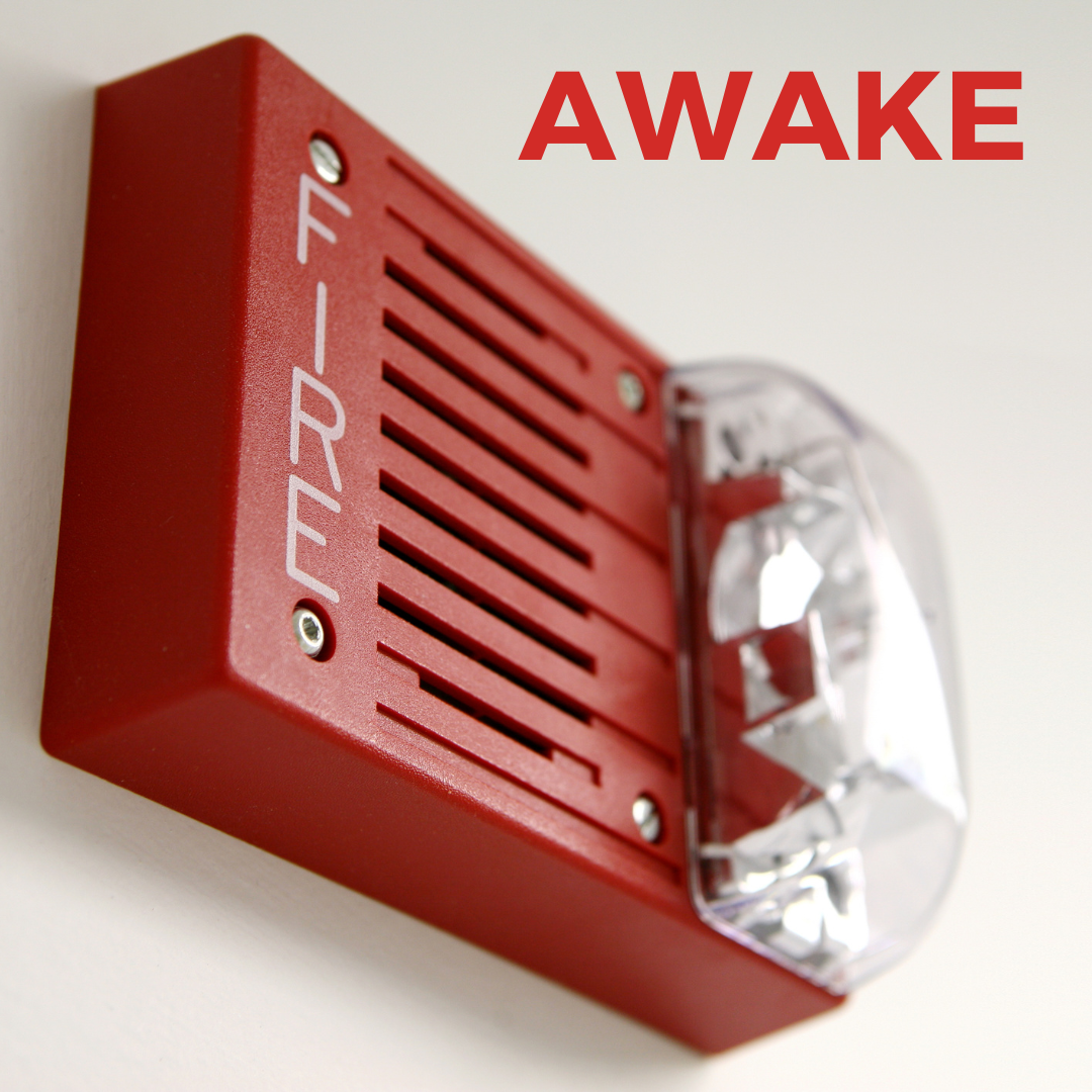 Fire alarm with the word Awake