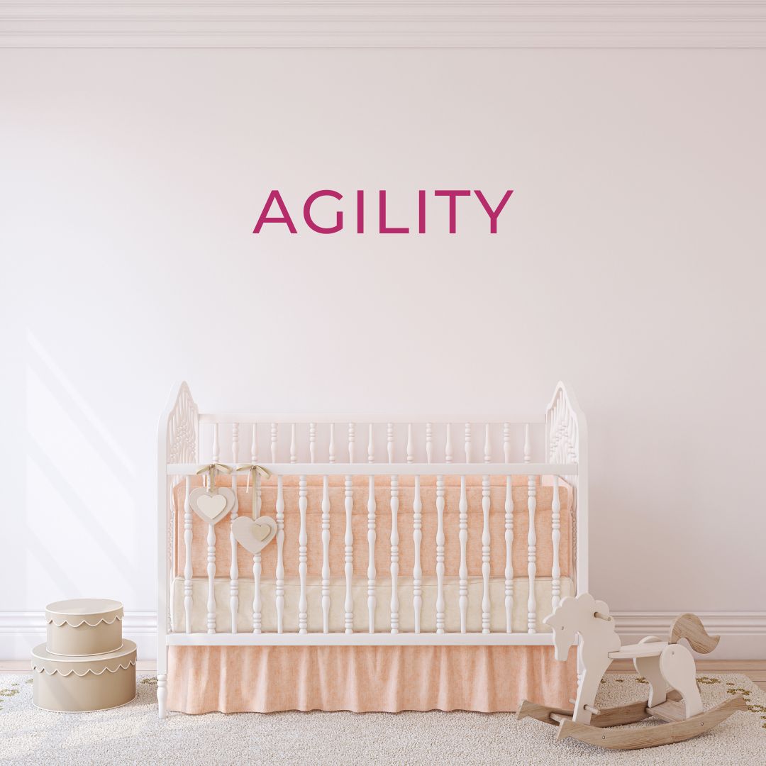 Baby's nursery with pink walls and a pink ornate crib with toys on the floor