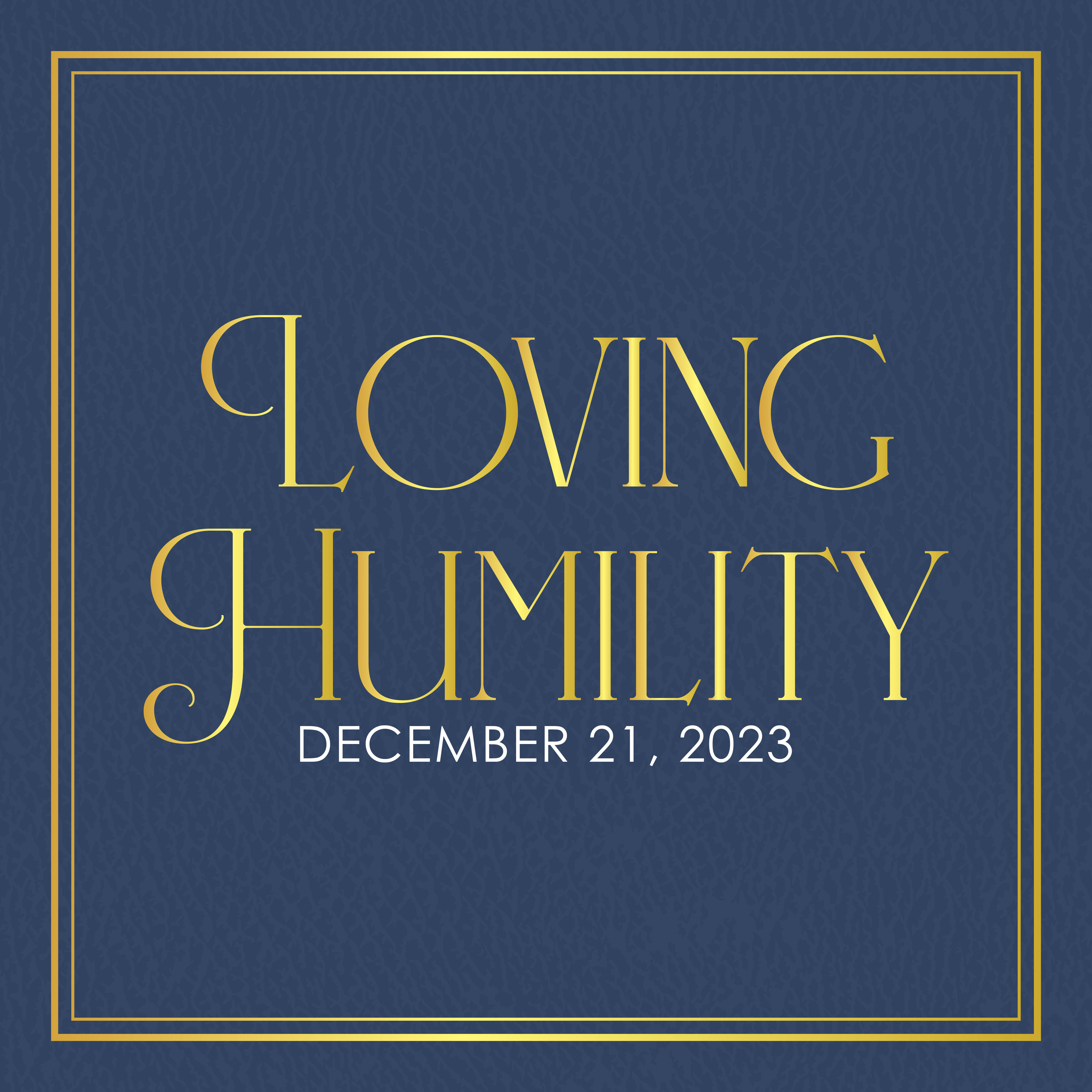 navy leather book cover with loving humility written across in gold