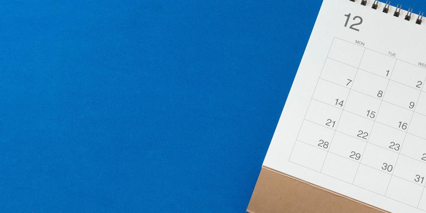 Calendar page on blue background