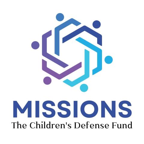 Graphic of interlocking stick figures with the text Missions The Children's Defense Fund