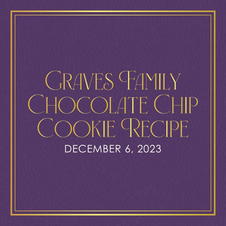 purple leather book cover with graves family chocolate chip cookie recipe written across in gold