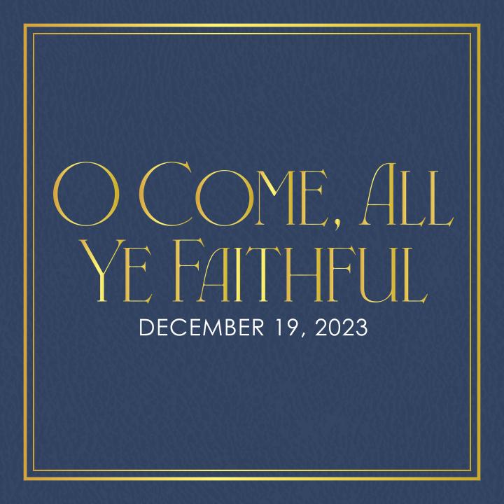 navy leather book cover with o come all ye faithful written across in gold