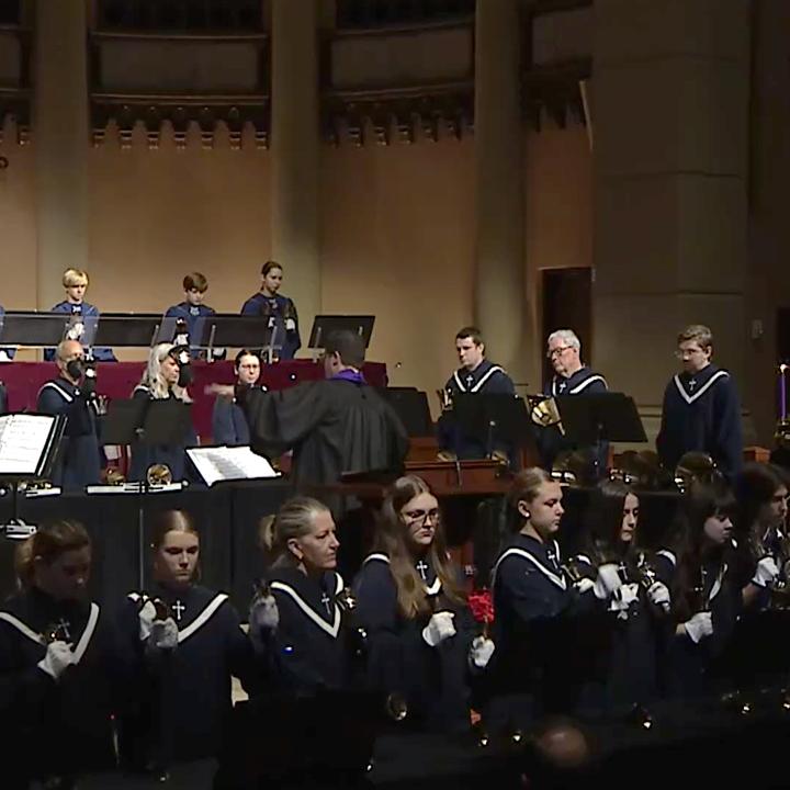 handbell choirs and congregation during worship