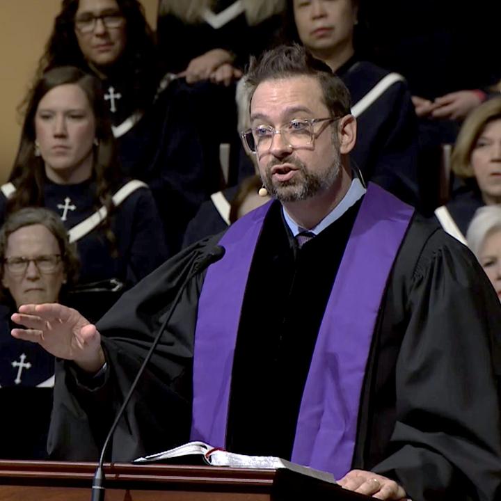 Matt Walton addressing the congregation during his sermon