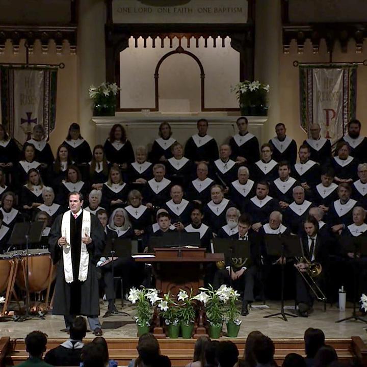 Steve Wells addressing the congregation during easter worship