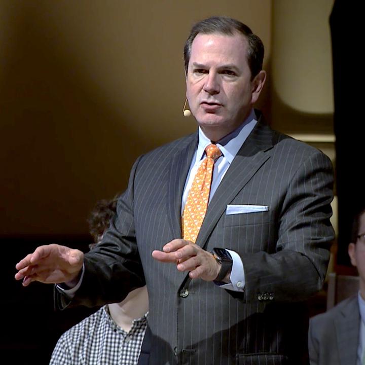 Steve Wells addressing the congregation during his sermon