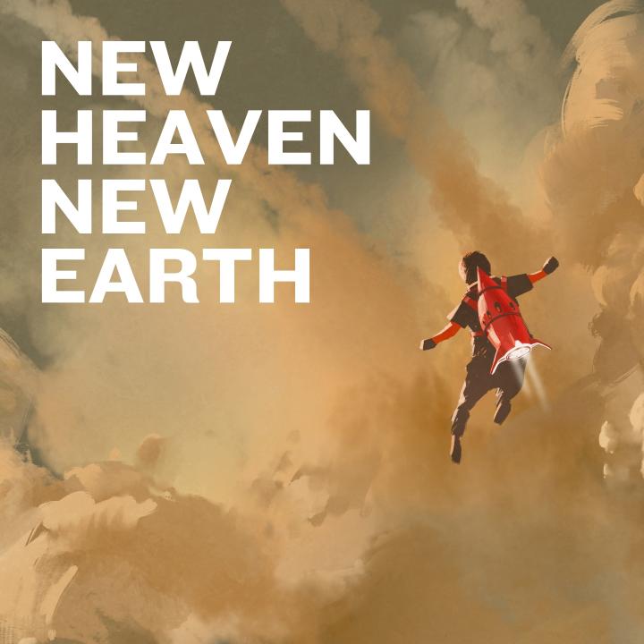 painting of a boy on a jetpack in the clouds