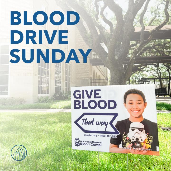 sign for a blood drive pointing towards the entrance of South Main