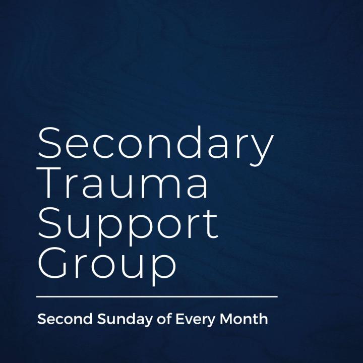 dark blue background with secondary trauma support group written across