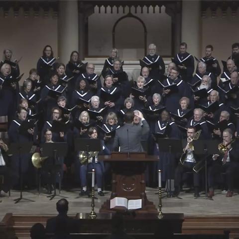 South Main Sanctuary Choir and brass performing in the Sanctuary
