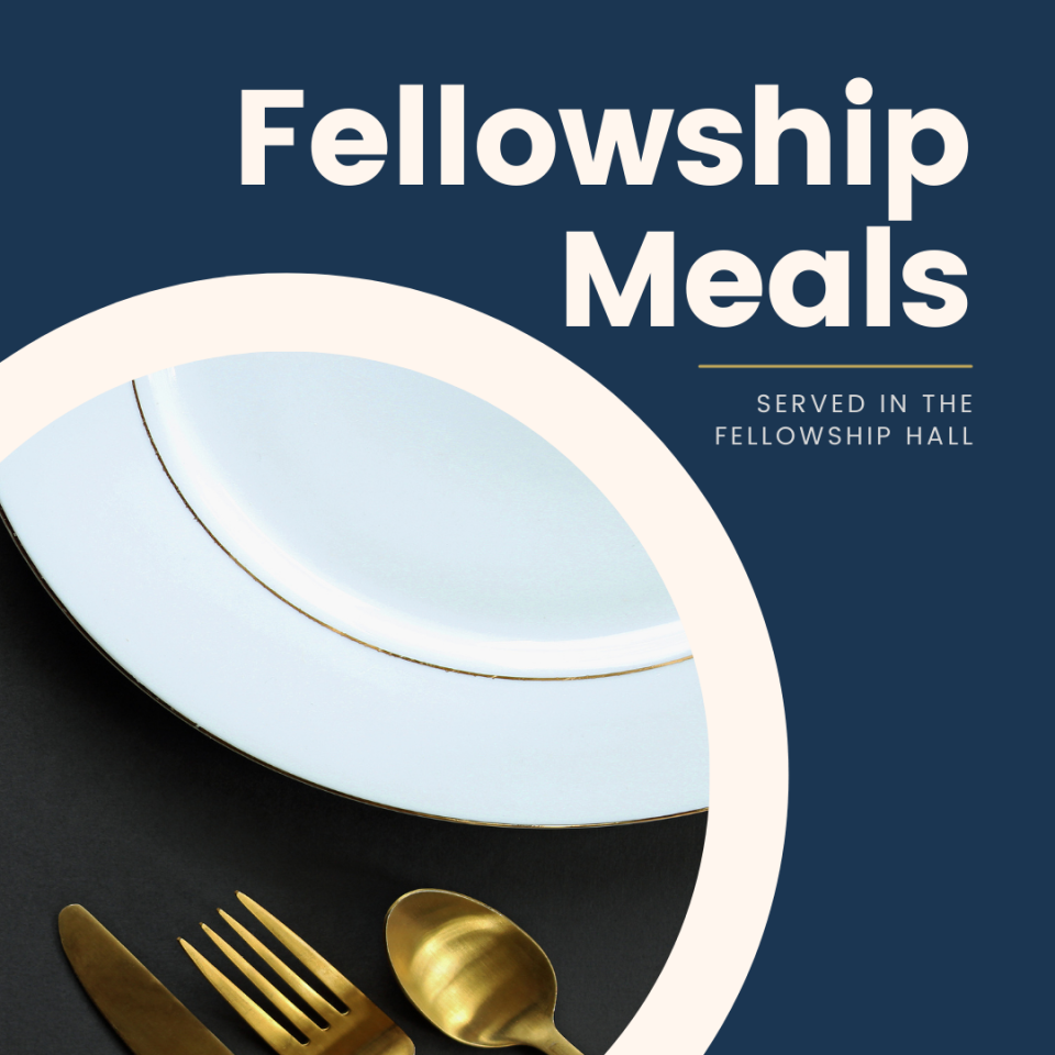 Fellowship meals graphic with dinner plate and silverware