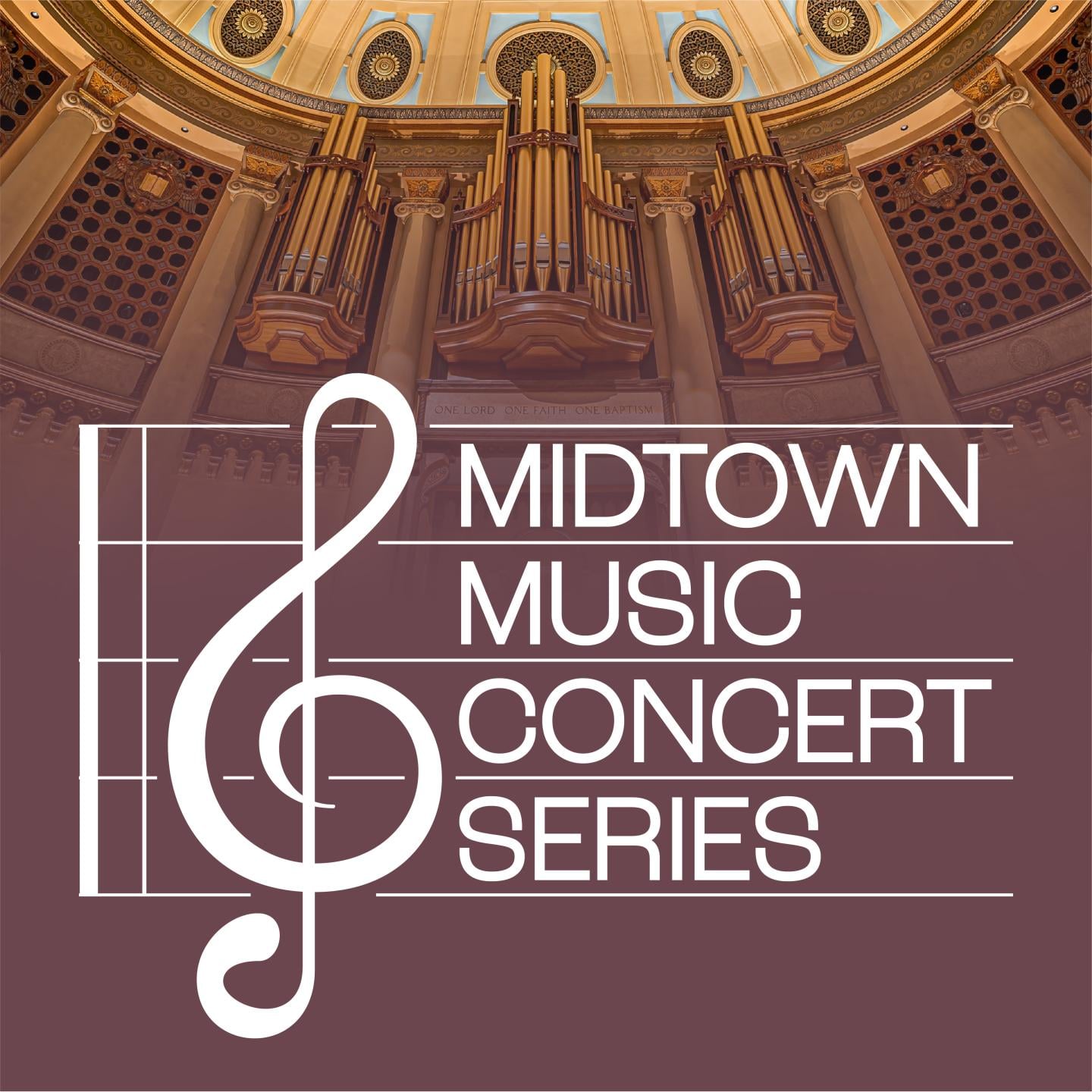 photo of the south main organ pipes with midtown music concert series written across