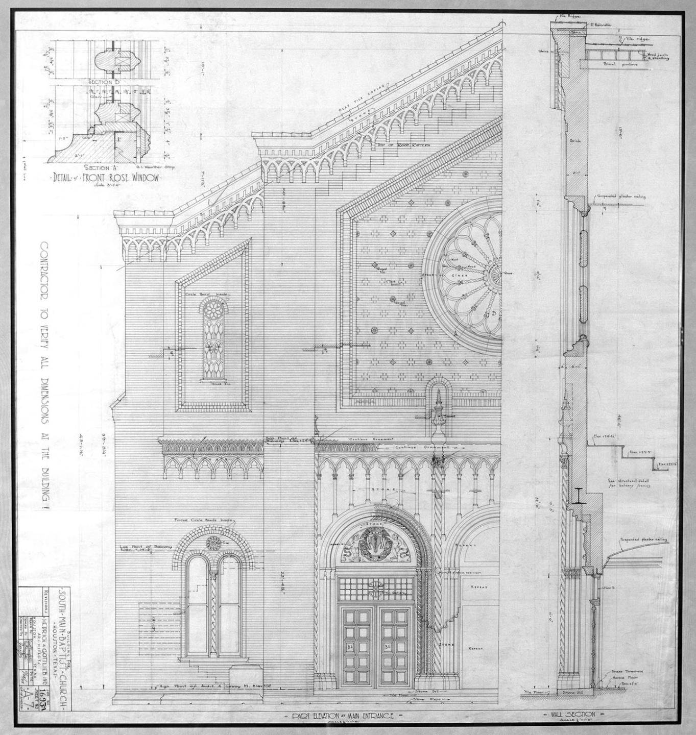 Architectural drawing of SMBC sanctuary front elevation